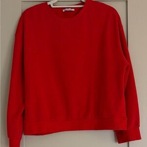 Zara Vibrant Red Crew Neck Long sleeve Cropped Sweatshirt Size medium